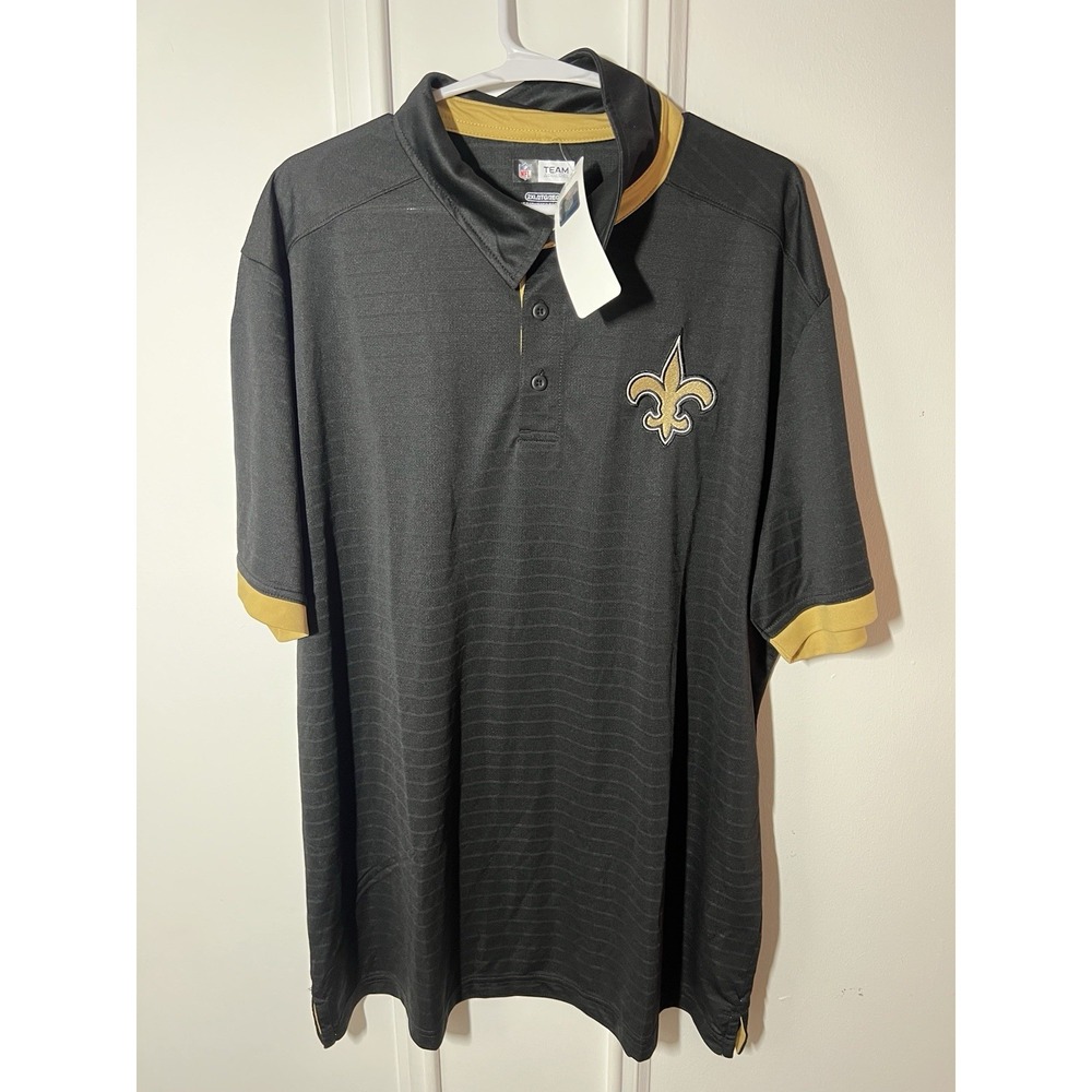 New Orleans Saints NFL Team Apparel Polo Mens 2XL Black Gold NWT Football